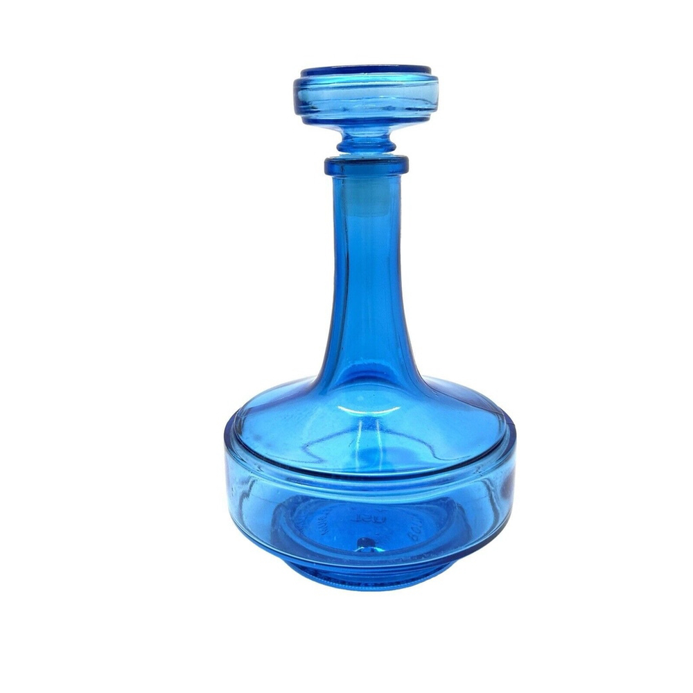 Belgium Glass Blue Genie Bottle Decanter & Stopper Vtg MCM Half Litre 20cm High